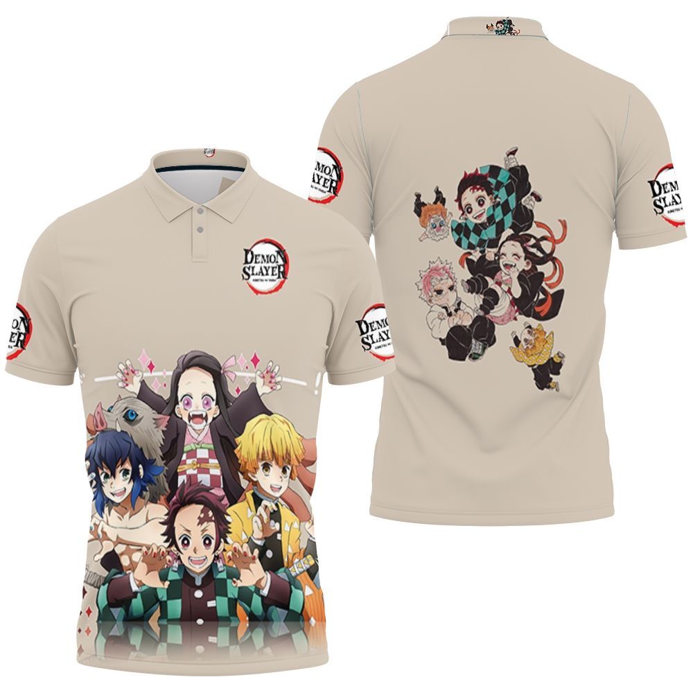 Anime Kimetsu No Yaiba Tanjiro And Nezuko And Inosuke Polo Shirt Anime Kimetsu No Yaiba Tanjiro And Nezuko And Inosuke Polo Shirt