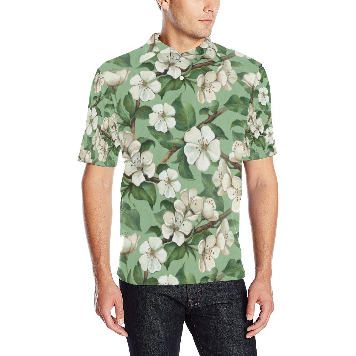 Apple Blossom Pattern Print Design Ab02 Men Polo Shirt Apple Blossom Pattern Print Design Ab02 Men Polo Shirt