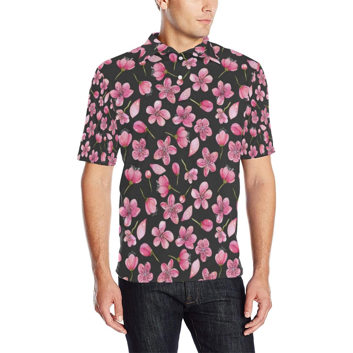 Apple Blossom Pattern Print Design Ab03 Men Polo Shirt Apple Blossom Pattern Print Design Ab03 Men Polo Shirt
