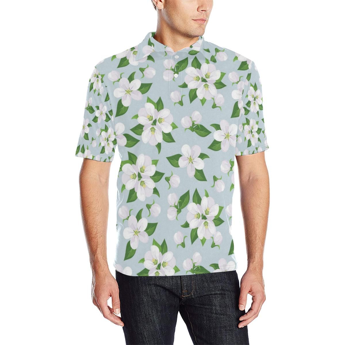 Apple Blossom Pattern Print Design Ab04 Men Polo Shirt Apple Blossom Pattern Print Design Ab04 Men Polo Shirt