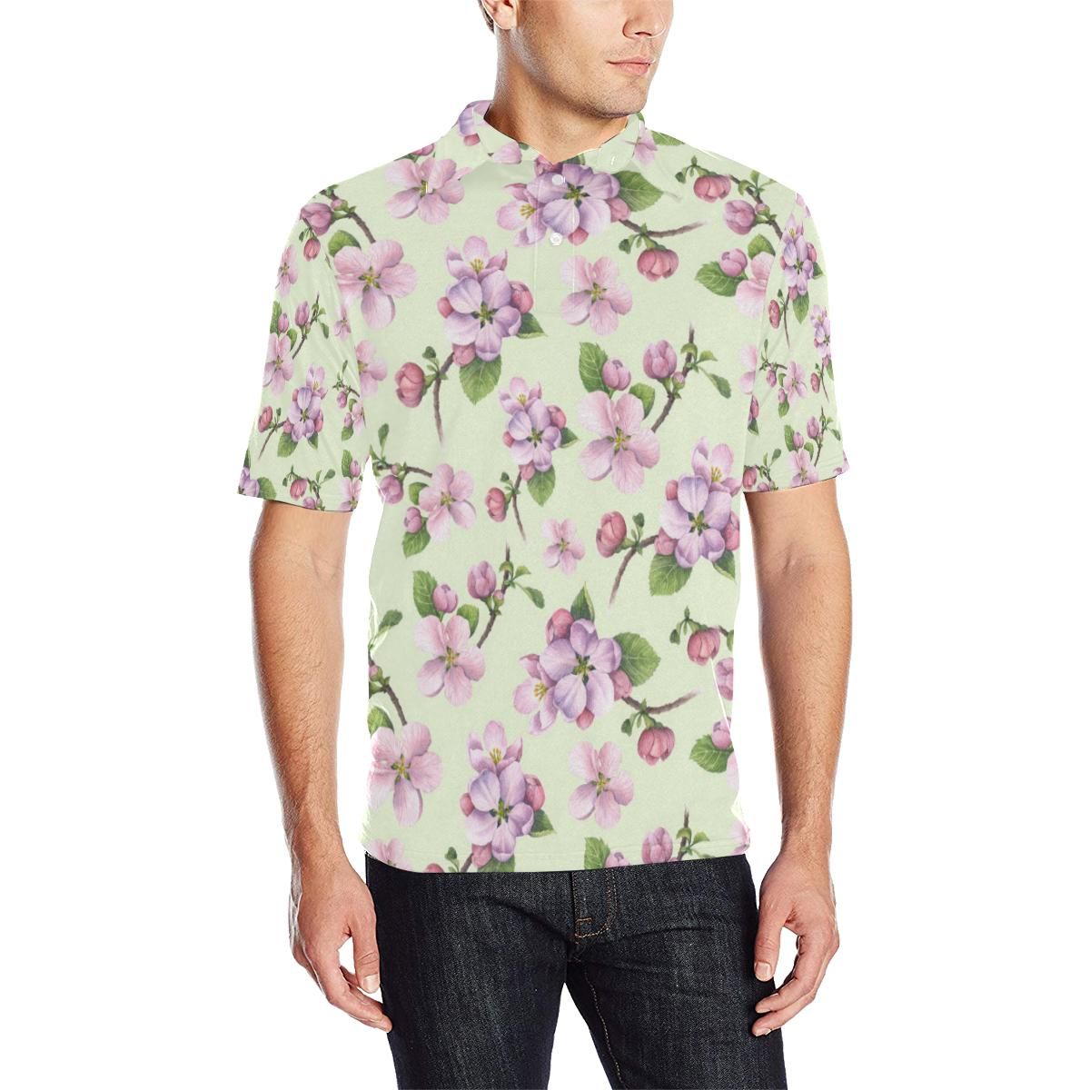 Apple Blossom Pattern Print Design Ab05 Men Polo Shirt Apple Blossom Pattern Print Design Ab05 Men Polo Shirt