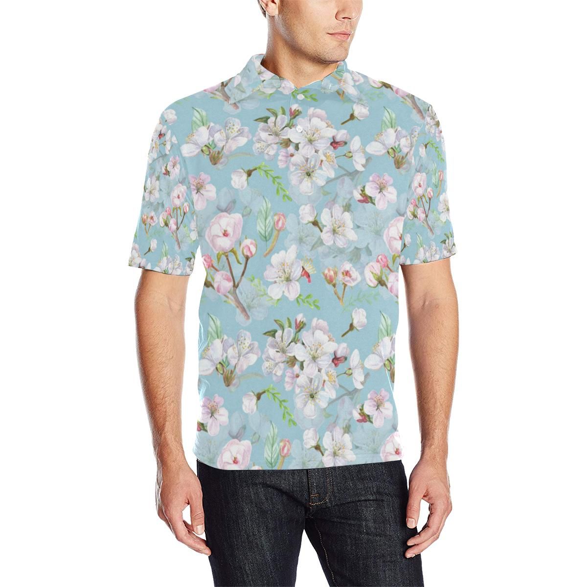 Apple Blossom Pattern Print Design Ab06 Men Polo Shirt Apple Blossom Pattern Print Design Ab06 Men Polo Shirt