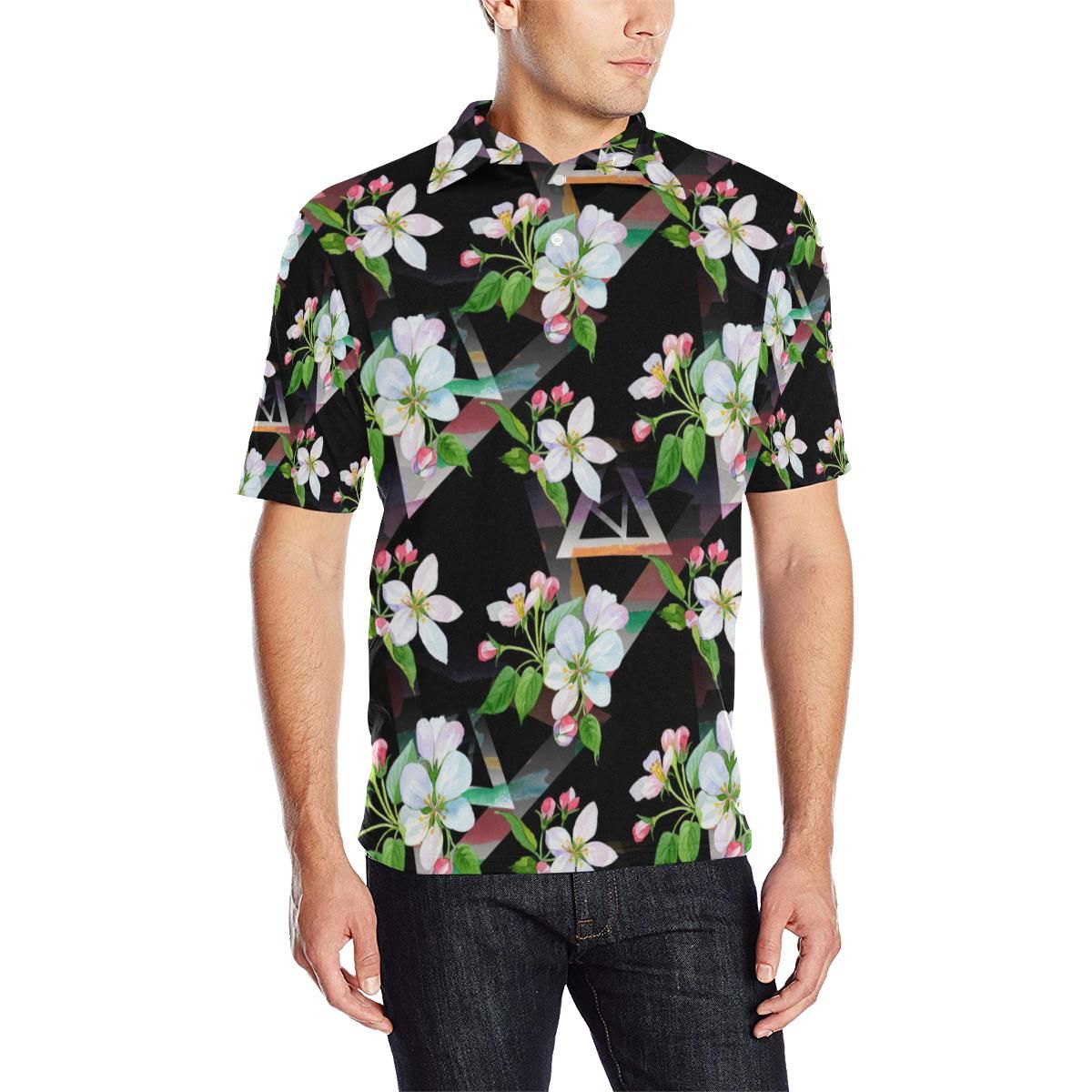 Apple Blossom Pattern Print Design Ab07 Men Polo Shirt Apple Blossom Pattern Print Design Ab07 Men Polo Shirt