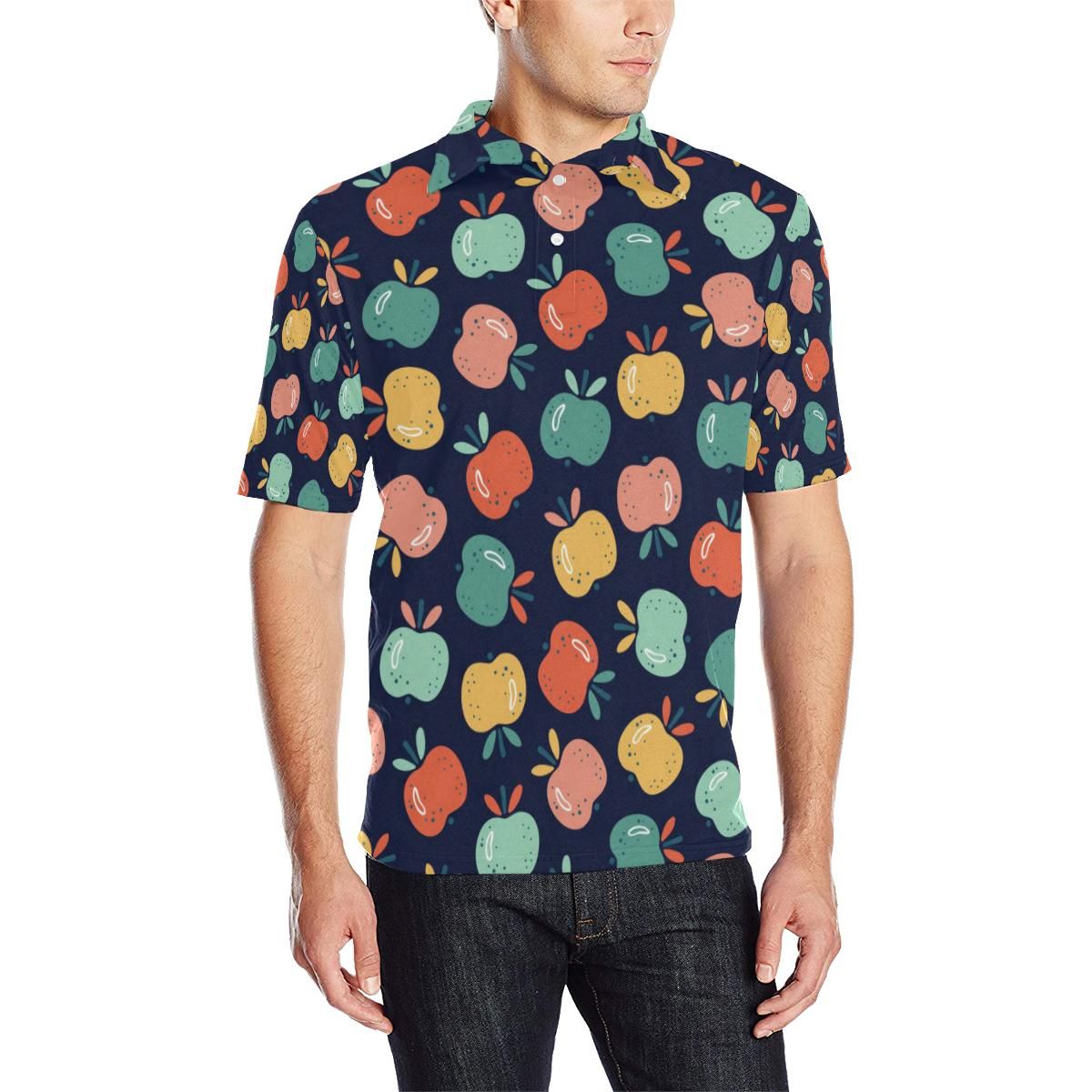 Apple Pattern Print Design Ap09 Men Polo Shirt Apple Pattern Print Design Ap09 Men Polo Shirt