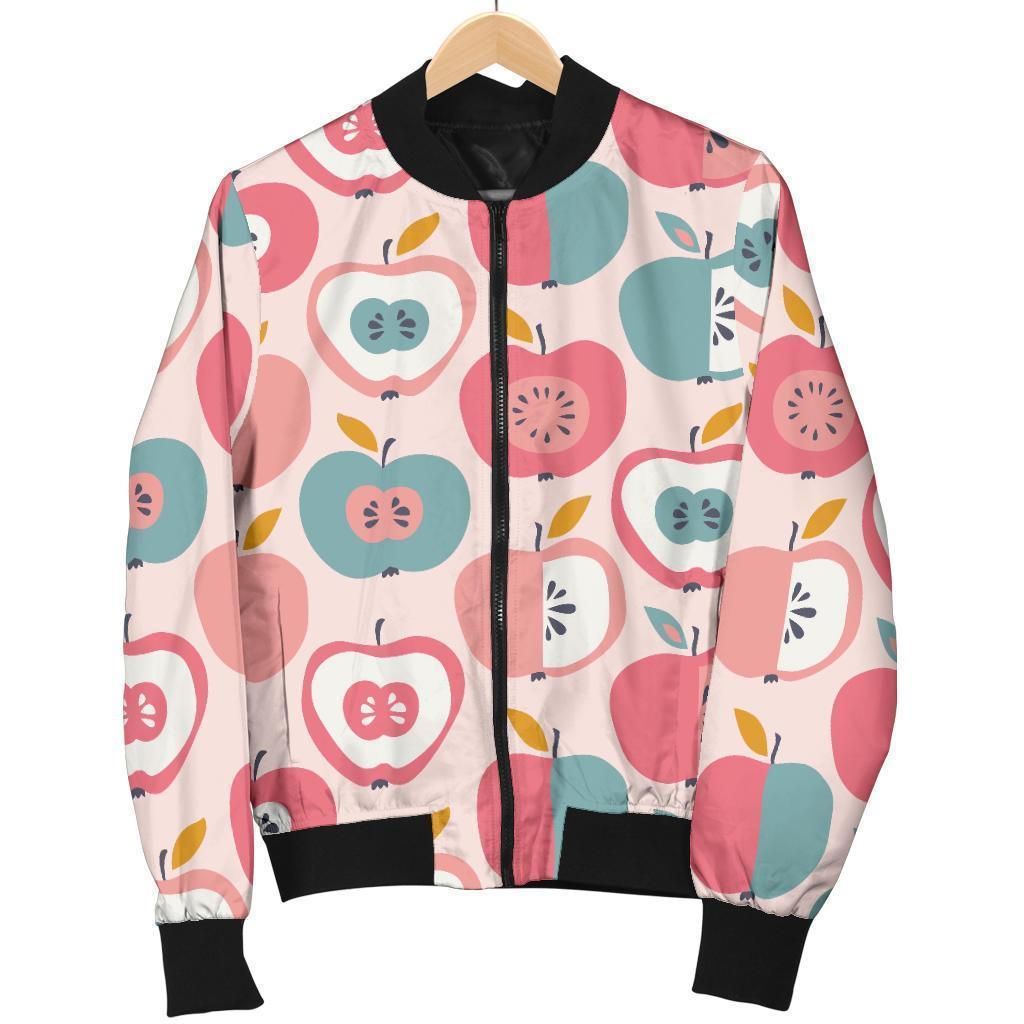 Apple Pattern Print Women Casual Bomber Jacket Apple Pattern Print Women Casual Bomber Jacket