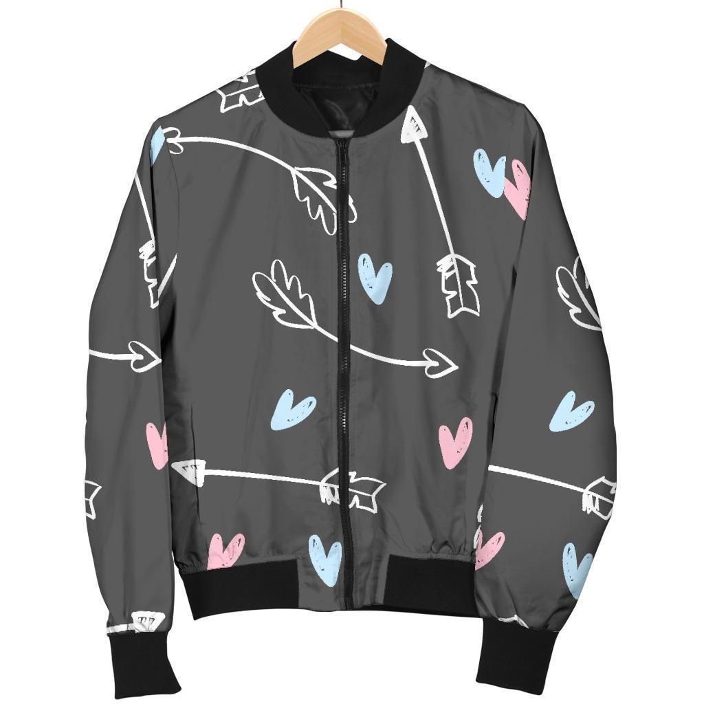 Archery Heart Pattern Print Women Casual Bomber Jacket Archery Heart Pattern Print Women Casual Bomber Jacket