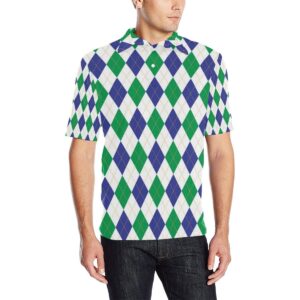 Argyle Green Blue Pattern Print Design 03 Men Polo Shirt
