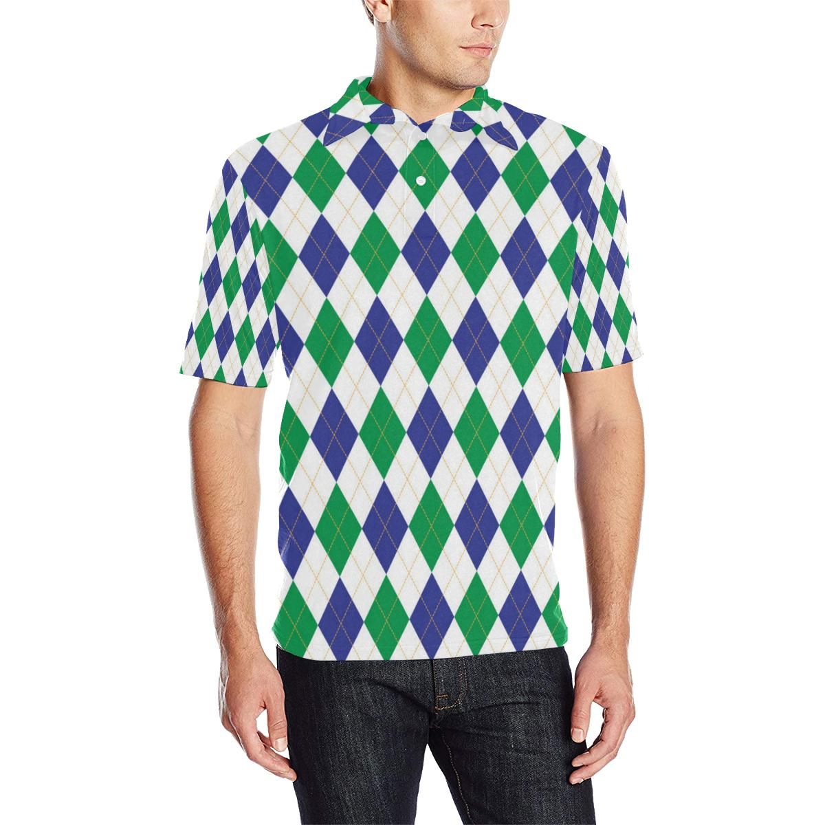 Argyle Green Blue Pattern Print Design 03 Men Polo Shirt Argyle Green Blue Pattern Print Design 03 Men Polo Shirt