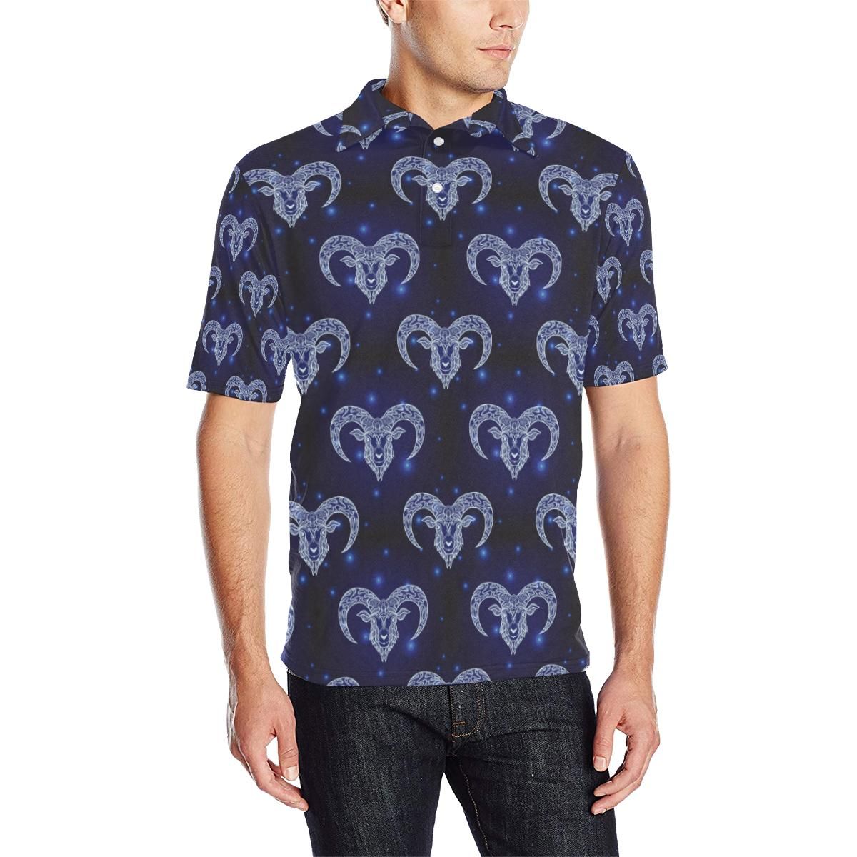 Aries Zodiac Pattern Print Design 01 Men Polo Shirt Aries Zodiac Pattern Print Design 01 Men Polo Shirt