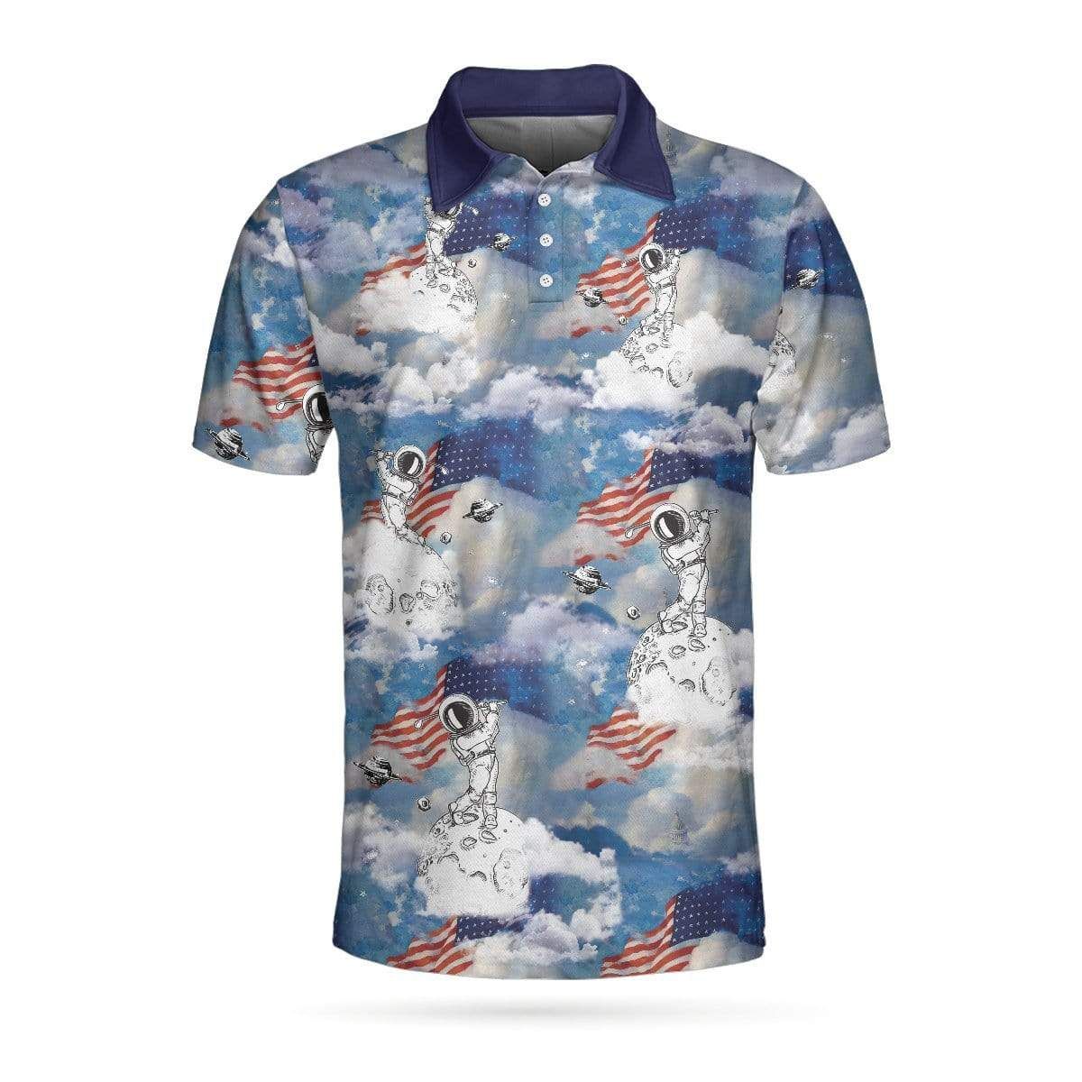 Astronaut Play Golf In Space American Flag Polo Shirt #V Astronaut Play Golf In Space American Flag Polo Shirt #V
