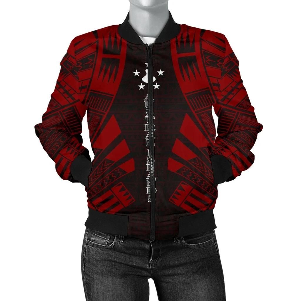 Austral Islands Women Bomber Jacket - Polynesian Tattoo Red - BN0110 Bomber Jacket Austral Islands Women Bomber Jacket - Polynesian Tattoo Red - BN0110 Bomber Jacket