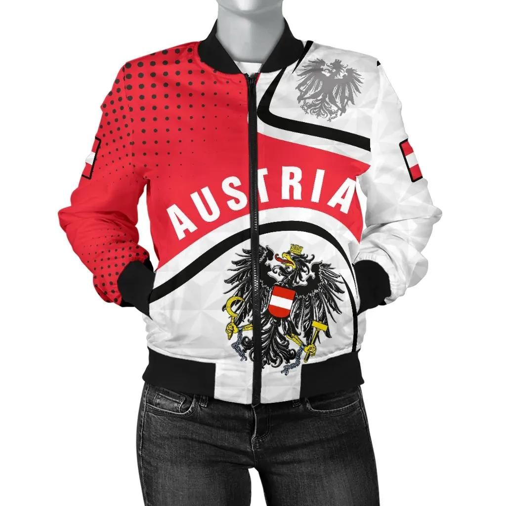 Austria Women's Bomber Jacket - Austrian Coat Of Arms and Flag - BN18 Bomber Jacket Austria Women's Bomber Jacket - Austrian Coat Of Arms and Flag - BN18 Bomber Jacket