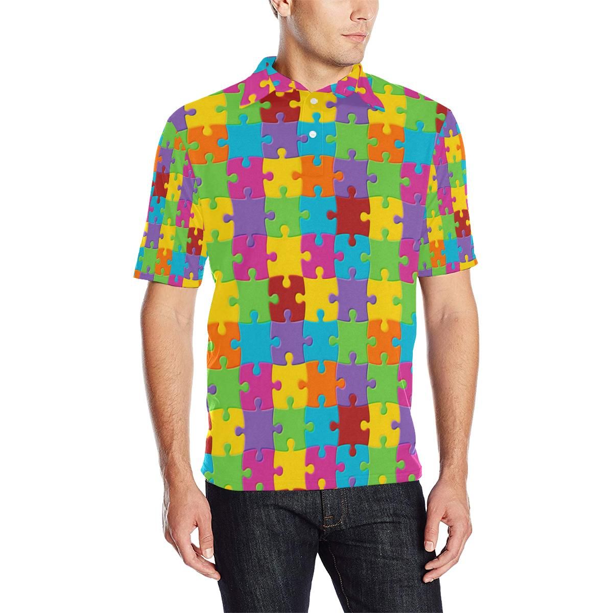 Autism Awareness Pattern Print Design 02 Men Polo Shirt Autism Awareness Pattern Print Design 02 Men Polo Shirt