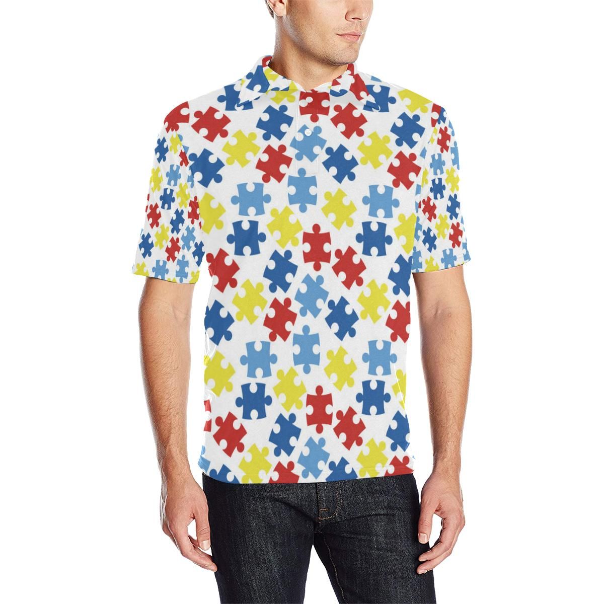 Autism Awareness Pattern Print Design 04 Men Polo Shirt Autism Awareness Pattern Print Design 04 Men Polo Shirt