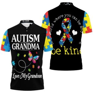 Autism Grandma I Love My Grandson Colorful Butterfly Polo Shirt