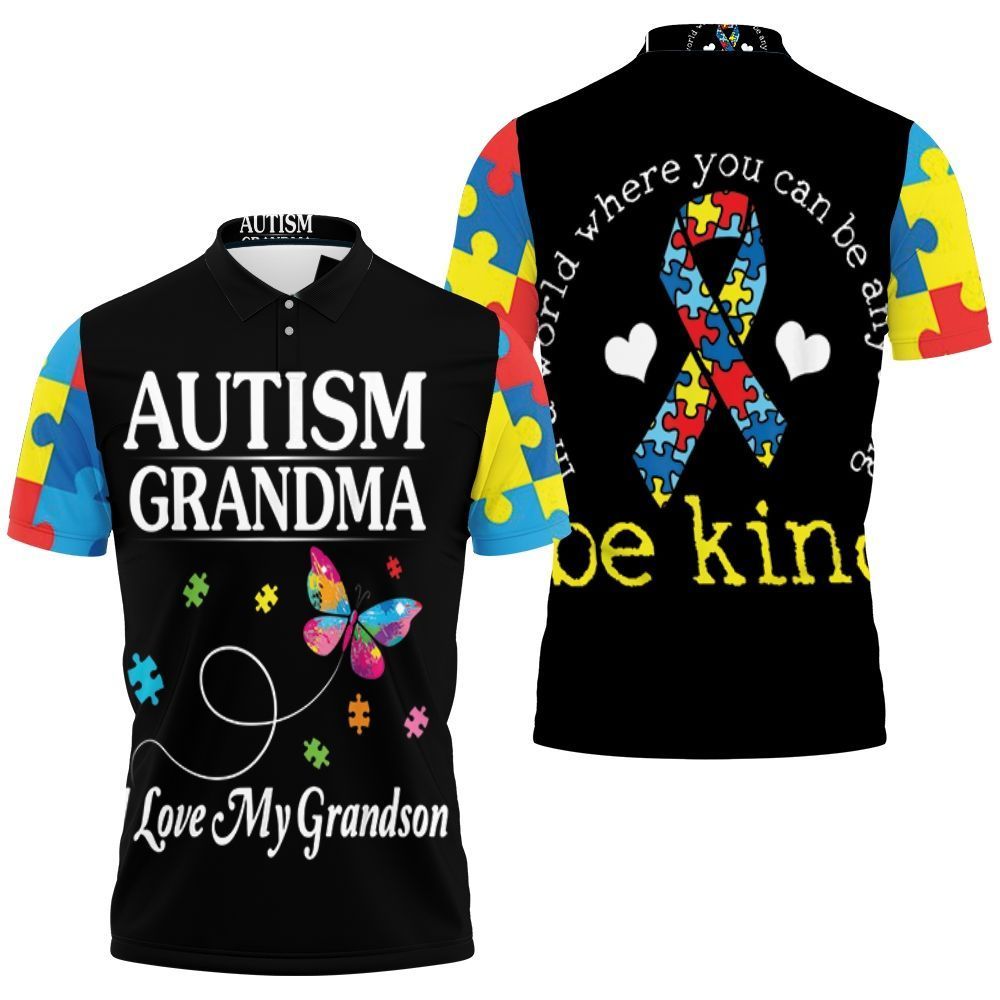 Autism Grandma I Love My Grandson Colorful Butterfly Polo Shirt Autism Grandma I Love My Grandson Colorful Butterfly Polo Shirt