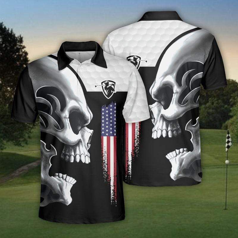 Awesome Skull Golf American Flag Polo Shirt Awesome Skull Golf American Flag Polo Shirt