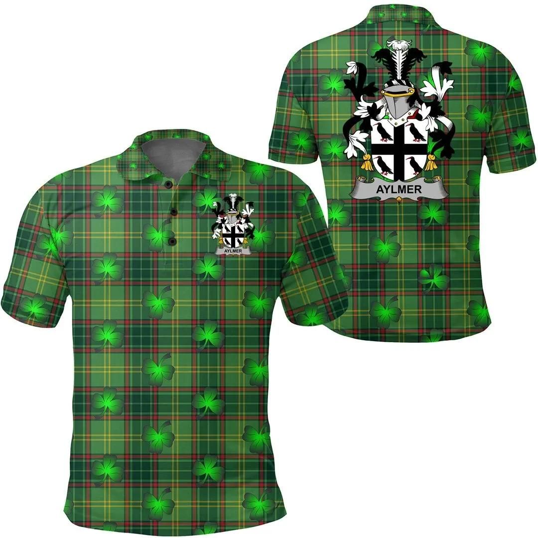 Aylmer Ireland Polo Shirt - Irish National Plaid with Shamrock - Irish Family Crest A7 Aylmer Ireland Polo Shirt - Irish National Plaid with Shamrock - Irish Family Crest A7