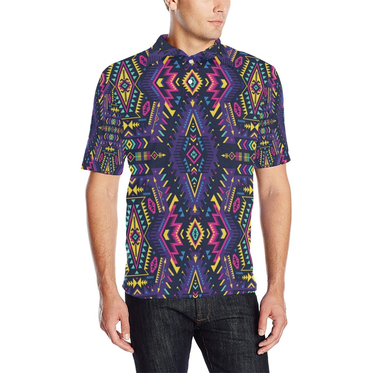 Aztec Pattern Print Design 07 Men Polo Shirt Aztec Pattern Print Design 07 Men Polo Shirt