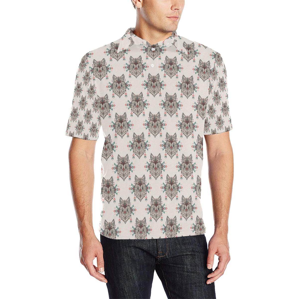 Aztec Wolf Pattern Print Design 01 Men Polo Shirt Aztec Wolf Pattern Print Design 01 Men Polo Shirt
