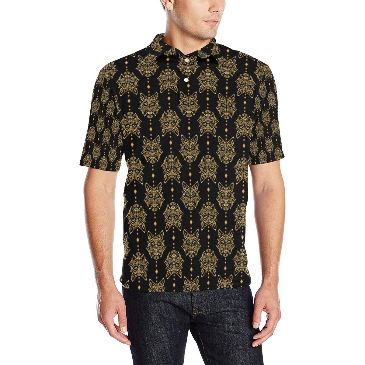 Aztec Wolf Pattern Print Design 04 Men Polo Shirt Aztec Wolf Pattern Print Design 04 Men Polo Shirt