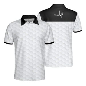 B&W Golf Ball Pattern White Polo Shirt