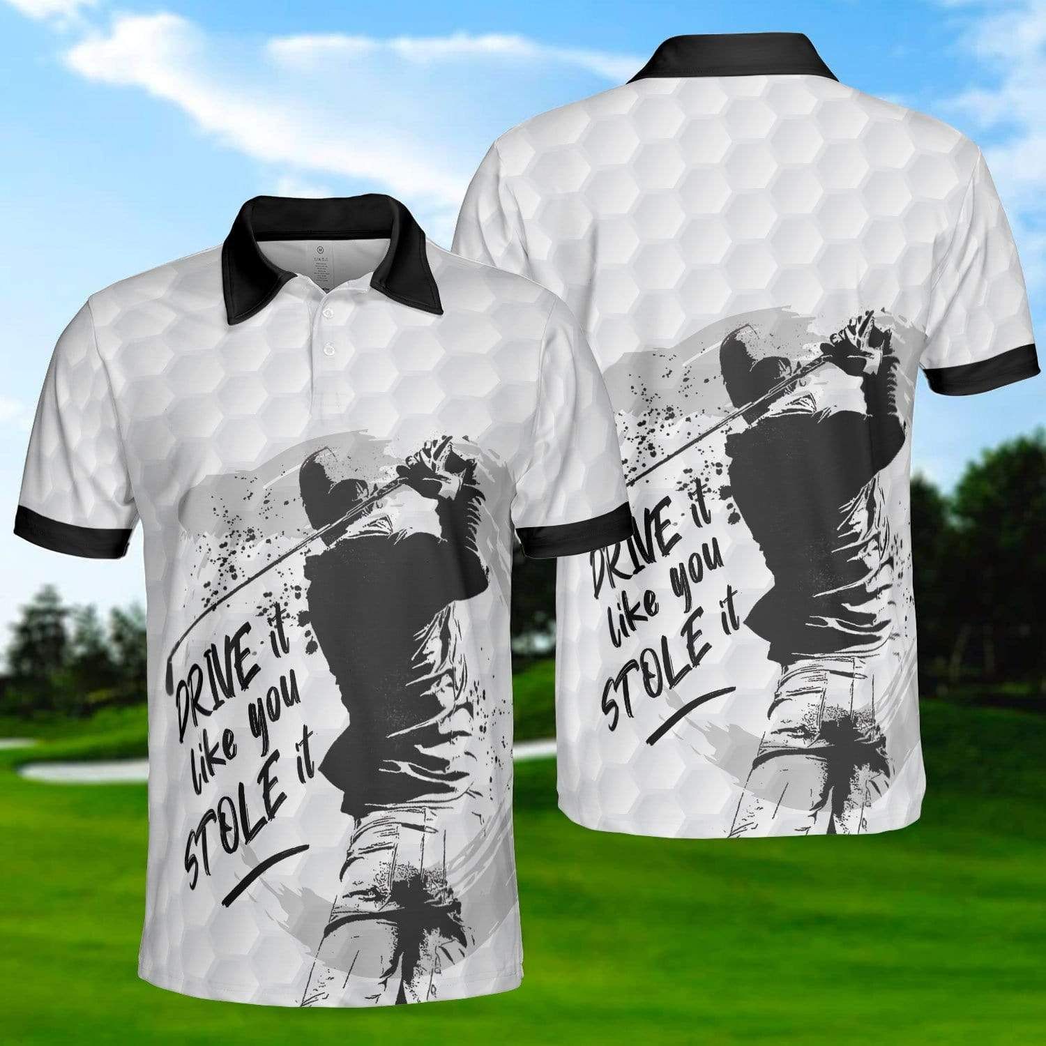 B&W Golf Drive It Like You Stole It Polo Shirt #070621H B&W Golf Drive It Like You Stole It Polo Shirt #070621H