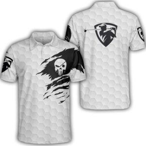 B&W Golf Skull White Polo Shirt