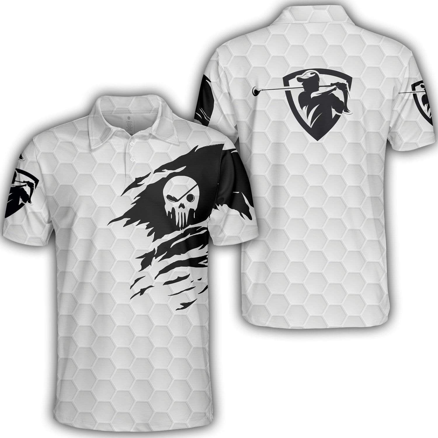 B&W Golf Skull White Polo Shirt B&W Golf Skull White Polo Shirt