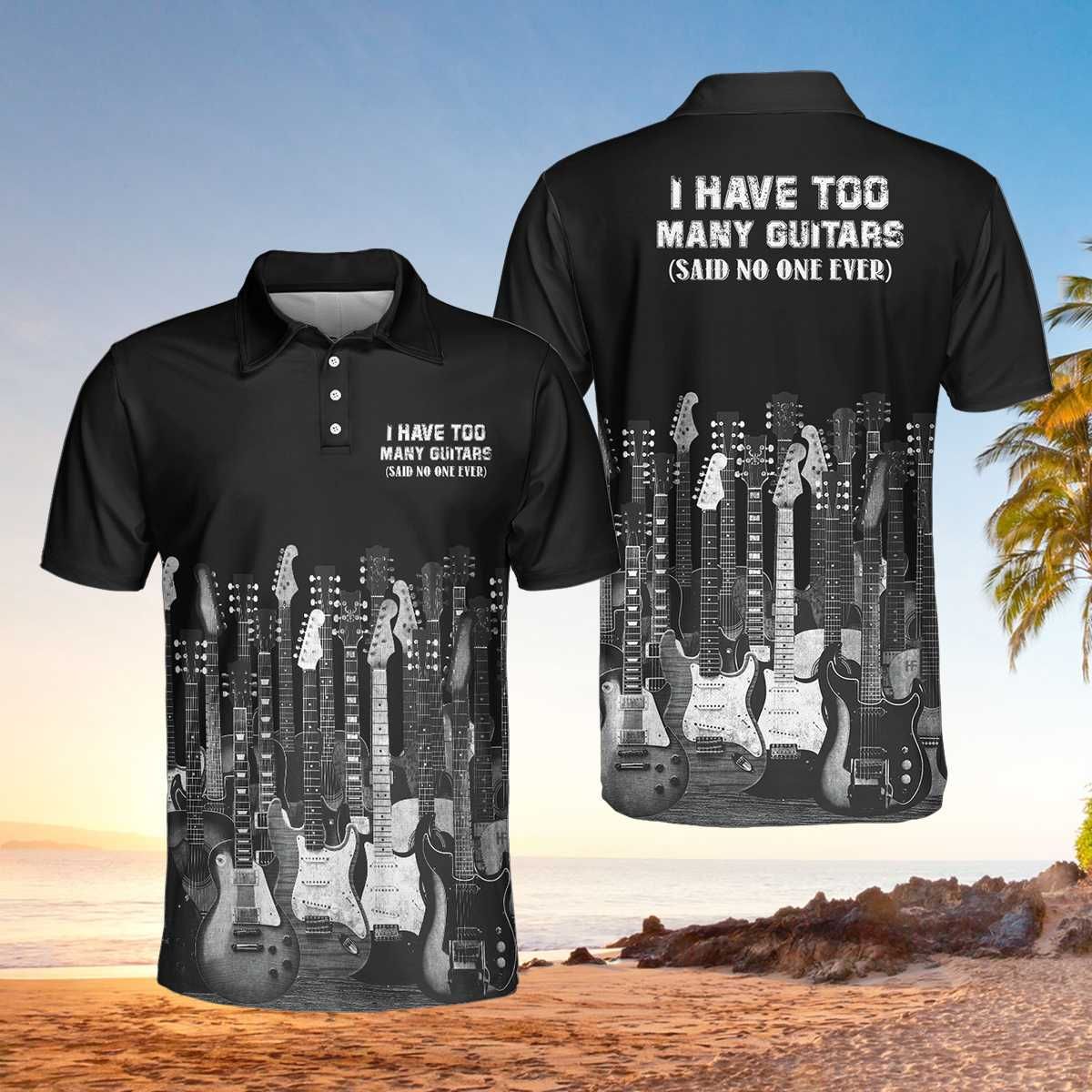 B&W I Have Too Many Guitars Polo Shirt B&W I Have Too Many Guitars Polo Shirt