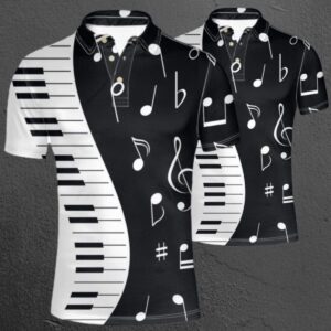 B&W Piano Music Notes Polo Shirt