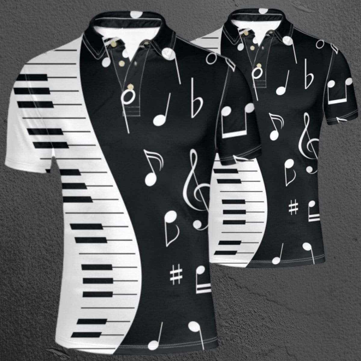 B&W Piano Music Notes Polo Shirt B&W Piano Music Notes Polo Shirt