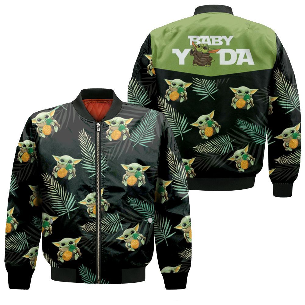Baby Yoda Hug Pineapple Hawaiian 3D Bomber Jacket Baby Yoda Hug Pineapple Hawaiian 3D Bomber Jacket