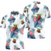 Baby Yoda Hugging Apples Seamless Tropical Blue Leaves On White Polo shirt