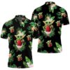 Baby Yoda Hugging Apples Seamless Tropical Green Leaves On Black Polo Shirt