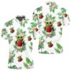 Baby Yoda Hugging Apples Seamless Tropical Leaves Colorful Flowers On White Polo Shirt