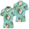 Baby Yoda Hugging Avocadoes Seamless Tropical Colorful Flowers On Teal Polo Shirt