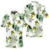 Baby Yoda Hugging Bananas Seamless Tropical Green Leaves On White Polo shirt