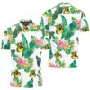 Baby Yoda Hugging Bananas Seamless Tropical Leaves Colorful Flowers On White Polo Shirt