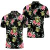 Baby Yoda Hugging Coconuts Seamless Tropical Colorful Flowers On Black Polo Shirt