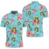 Baby Yoda Hugging Coconuts Seamless Tropical Colorful Flowers On Teal Polo Shirt