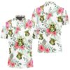 Baby Yoda Hugging Coconuts Seamless Tropical Colorful Flowers On White Polo Shirt