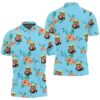 Baby Yoda Hugging Flamingos Seamless Tropical Colorful Flowers On Teal Polo shirt