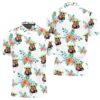 Baby Yoda Hugging Flamingos Seamless Tropical Colorful Flowers On White Polo Shirt