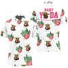 Baby Yoda Hugging Flamingos Seamless Tropical Leaves Lotuses On Black Polo Shirt