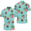 Baby Yoda Hugging Flamingos Seamless Tropical Leaves Lotuses On Teal Polo shirt