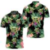 Baby Yoda Hugging Grapes Seamless Tropical Leaves Colorful Flowers On Black Polo Shirt