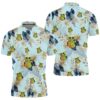 Baby Yoda Hugging Kiwis Blue Seamless Tropical Colorful Flowers On Teal Polo Shirt