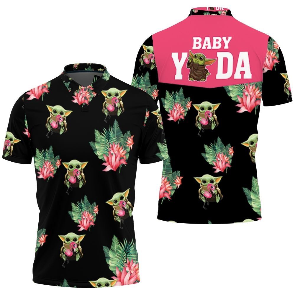 Baby Yoda Hugging Kiwis Seamless Tropical Leaves Lotuses On Black Polo shirt Baby Yoda Hugging Kiwis Seamless Tropical Leaves Lotuses On Black Polo shirt