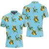 Baby Yoda Hugging Peaches Seamless Tropical Green Leaves On Teal Polo shirt